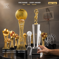 Trophée de basketball personnalisé, récompense créative en cristal et métal pour champion, gravure MVP, impression UV, logo OEM ODM, faible MOQ, vente en gros