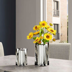 प्रकाश लक्जरी आधुनिक सोने सूखी रंग फूल वेयर चांदी स्टेनलेस स्टील भोजन टेबलटॉप मॉडल कमरे के लिए लहराती वक्र धातु फूलदान पोर्च - Product Image 3