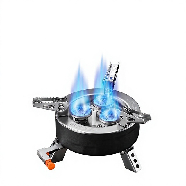 Outdoor High-Power 6800W Three-Burner Windproof Gas Stove Flameout Protection Portable Camping Cookware Mini Gas Canister