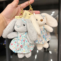 Nouveau porte-clés tendance en peluche lapin à longues oreilles à motif floral, petite poupée breloque de sac 12cm, rembourrage en coton PP, article cadeau de qualité supérieure