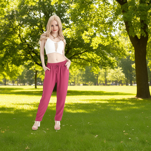 Pantaloni Harem da Donna J731 a Vita Alta, Lunghi, Vestibilità Ampia, in Maglia di Cotone Elasticizzato Traspirante, Tinta Unita, Casual Estivi - Product Image 2