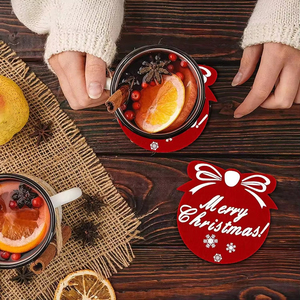 Dessous de verre ronds en feutre rouge imprimés personnalisés pour décoration de Noël Napperons de table Tampons - Product Image 4
