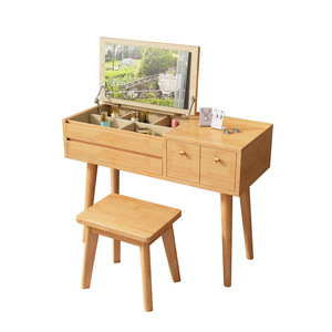 Nordic Solid Wood Dressing <b>Table</b> With Mirror Storage Bedroom Vanity Desk For Makeup And Storage <b>Pine</b> Wood Natural Color - Product Image 5