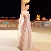 Vestido de Noche Elegante Lsz309 Color Rosa Degradado con Manga Tipo Capa, Espalda Descubierta y Tirantes Cruzados, Vestidos de Fiesta para Mujer Jancember