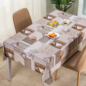 Gray Checked Plaid with Heart Design Home DecorativeTable Cloth Tablecloth