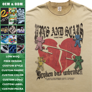 Camiseta de Hombre de Algodón de Doble Hilo de 275g, Estilo Urbano, Vintage, Lavada, Teñida en Contrapunto, con Estampado de Corazón Roto y Grafiti - Product Image 2