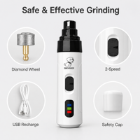 Lime à ongles pour chiens et chats, coupe-ongles rechargeable par USB, meule diamantée, contrôle à 2 vitesses, capuchon de sécurité