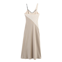 Robes mi-longues en lin patchwork décontractées à col tombant asymétrique de couleur beige kaki pour femmes, mode d'été