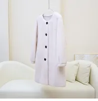 Nouveau design 2026 – Manteau long en laine d'agneau pour femme, col rond, en peau de mouton, manches longues JT642
