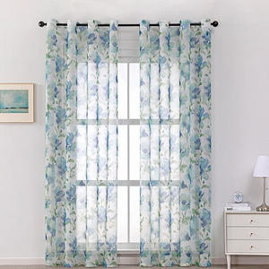 Venta al por mayor, cortinas de ventana impresas transparentes confeccionadas, cortinas florales de lujo para sala de estar y dormitorio - Product Image 1