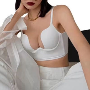 Deep U-Plunge Sexy Bras para niñas Candy Colors Multi-Way Push Transpirable Breast Agrandar Underwire Bra Cup Low W-Shape Backless - Product Image 2