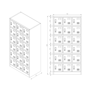 Metaal opbergkast met 18 laden voor kleding, documenten, werkplaatsen, bedrijven, school, ziekenhuis, sportschool, badkamer, buiten. - Product Image 6