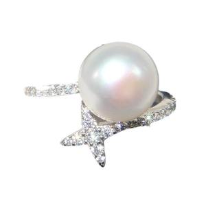Q347 <b>Pearl</b> <b>Ring</b> Silver With Diamond Side Stones Round Brilliant Cut Natural G Color For Women Wedding Jewelry - Product Image 5