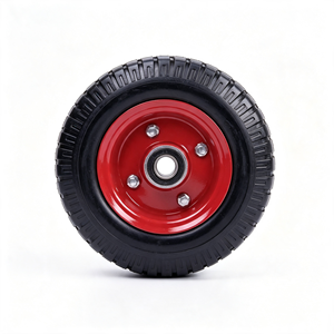 8x2.5 <b>Flat</b> Free Solid Rubber Wheel Knobby Tread Red Powder Coated Steel Rim Wheel for Hand Truck Garden <b>Trolley</b> Utility Cart - Product Image 2