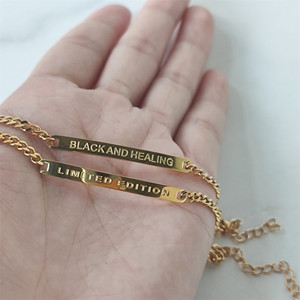 Bracciale a barra personalizzato in acciaio inossidabile con incisione, regalo, barra vuota, bracciale con citazione ispiratrice, placcato oro - Product Image 3