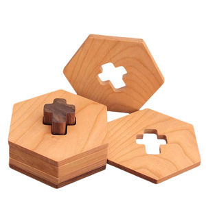 Hexagonal Solid Wood Coaster With Cross Cutout Heat Resistant Coffee <b>Tea</b> Mat Desktop Drink Pad Minimalist Design - Product Image 5