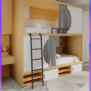 <span class=keywords><strong>Lit</strong></span> <span class=keywords><strong>superposé</strong></span> en bois / <span class=keywords><strong>Lit</strong></span> capsule à succès avec rideaux et escaliers, adapté aux hôtels et appartements - Product Image 5