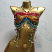 Chaîne de corps en perles de cristal faites à la main, soutien-gorge sexy en cristal, top bralette pour festival de musique, rave party, clubwear, bijou cadeau pour femme