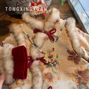 Tongxingyuan Girls Tang Suit Padded Jacket Thickening Cotton Flowers New Year Chinese Style Hanfu Coat - Product Image 1