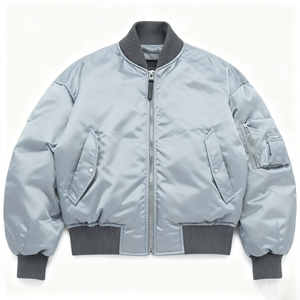 جاكيت بومبر رجالي على طراز الشارع رمادي فاتح ضلع داكن للأوربا الأوروبي الاتحاد الأوروبي الاتحاد الأوروبي ملابس الشباب شعار مخصص OEM تطريز سحاب كاجوال للشتاء - Product Image 1