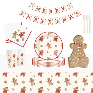 Juego de Platos Temáticos de Hombre de Jengibre Navideño DAMAI con Lazo, Incluye Platos y Vasos de Papel para Fiesta de Navidad - Product Image 1