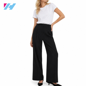 <span class=keywords><strong>Pantalon</strong></span> large plissé taille haute pour femme, noir, coupe droite ample, personnalisable OEM - Product Image 1
