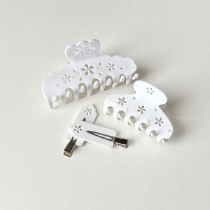 Pince à cheveux DD style Instagram, couleur unie simple, 7,6 cm, avec dentelle florale découpée, accessoires capillaires romantiques à la française, style coquette - Product Image 4