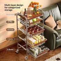 Chariot utilitaire en acier avec étagères en MDF, chariot de rangement roulant pour le bureau, la cuisine, la maison