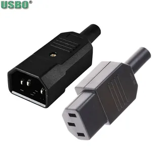 Conector iec320 c13 c14 preto, conector de energia macho fêmea, linha pdu, plugue refiável 10a ac 250v