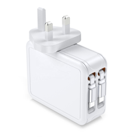 Chargeur rapide GaN 40W 65W 4 en 1 avec câble USB C rétractable double, type C USB a, adaptateur secteur 4 ports, chargeur rapide pour iPhone, ordinateur portable