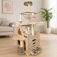 Arbre à chat personnalisé, écologique et durable, multi-chats, en sisal et feutre, design moderne et luxueux, 134 cm, avec hamac, capsule, gamelle et station d'alimentation, en carton