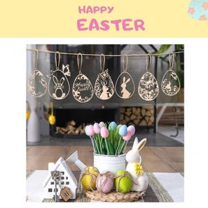 Wholesale Easter Poplar <b>Wood</b> <b>Slice</b> Pendant Modern and Simple Hemp Rope Party Children DIY Handmade Home Decoration - Product Image 2