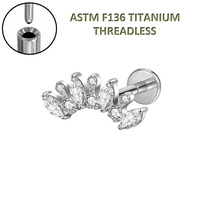 Piercing plat sans filetage en titane Freya G23 avec zircon pour cartilage, hélix, tragus – Bijou pour oreilles sensibles