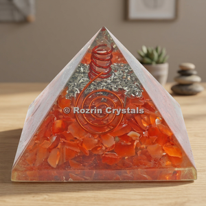 Pirámide de Orgón de Cornalina Curativa en Oferta, Pirámide de Piedra Curativa, Piedra Semipreciosa Tallada y Grabada, Decoración para el Hogar - Product Image 2