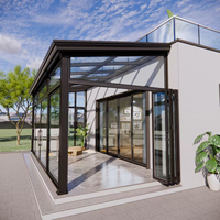 Techo Retráctil Inclinado de Aleación de Aluminio y Vidrio Templado, Moderna Terraza Exterior para Dormitorio, Jardín o Villa Residencial