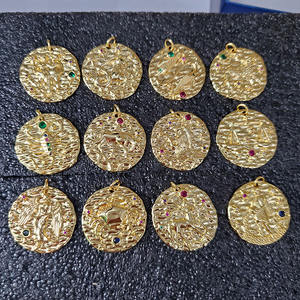 CZ8263 Stella Constell Arcobaleno Placcato Oro DELLA CZ Il Micro Pavimenta <span class=keywords><strong>Oroscopo</strong></span> Segno Zodiacale Moneta Rotonda Disco Del Pendente per la Collana - Product Image 2