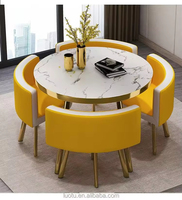 Ensemble Table à Manger de Luxe Rond Plateau, Meilleure Vente, 1 Table 4 Chaises en Métal avec Bois MDF pour Salon, Restaurant, Bar, Bureau