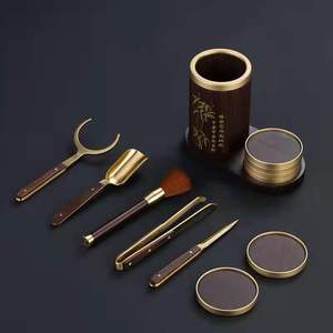 Plum Blossom <b>Tea</b> <b>Set</b> Solid Wood Ebony Copper Kung Fu <b>Tea</b> Utensils Six Gentlemen Afternoon <b>Tea</b> Ceremony Tools Cylinder Shape - Product Image 3