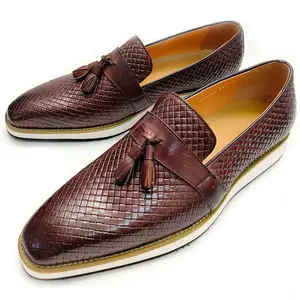 Toptan rahat ayakkabılar erkekler için deri yürüyüş ayakkabı tasarımcısı siyah kahve deri ofis iş loafer'lar hakiki deri erkek