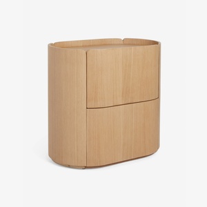 Mesita de Noche Nórdica de Lujo con 2 Cajones, Mesitas de Noche Ovaladas de Madera Italiana para Dormitorio - Product Image 1