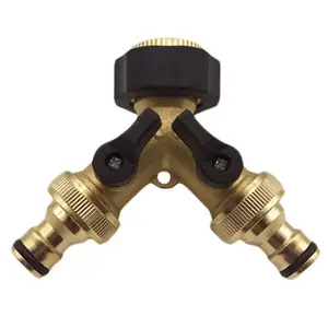 Conector de torneira de mangueira de bronze 3/4 para jardim em estoque, válvula de corte de 2 maneiras, divisor de mangueira Y