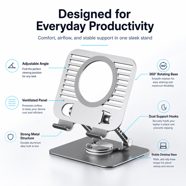New Aluminum Alloy Ergonomic Laptop Tablet Holder Foldable CE RoHS Certified 49.5x25x39cm for Long Hour Desk Use