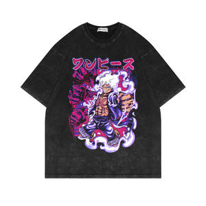 Vente en gros coton épais DTG impression numérique goutte épaule surdimensionné t-shirt Anime Vintage t-shirt une pièce Luffy Anime t-shirt - Product Image 1
