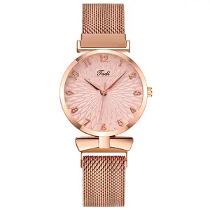 WJ-9754 Lucky Flower Dial Stainless Steel Watch Women Quartz Luxury Wrist Watch Magnet Mesh Stainless Women Quality watch hand