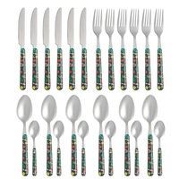 Ensemble de couverts en acier inoxydable 24 pièces, motif de Noël, manche en PC, ensemble de couverts, cuillère, fourchette, couteau, pour dîner, cadeau