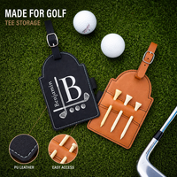 Étiquette de sac de golf en similicuir gravable au laser avec 3 tees en bois, logo personnalisé, étiquettes de golf vierges, support de tees de golf en cuir gravable au laser, cadeau pour père