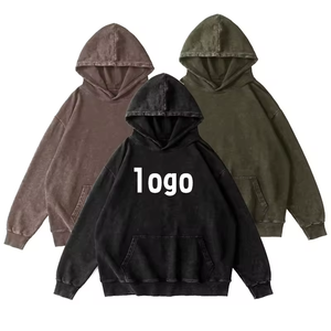 Ropa de calle de marca de diseñador personalizada, Sudadera con capucha lavada pesada, Sudadera con capucha de gran tamaño lavada con ácido, Sudadera con capucha Vintage para hombre de peso pesado French Terry - Product Image 1