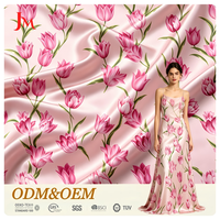 Tissu satiné 100% polyester de luxe, tissé sur mesure, imprimé floral, pour robe femme