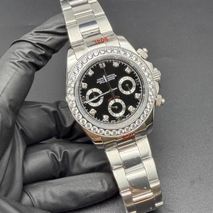 Nouvelle montre chronographe à quartz pour hommes, 39mm, boîtier en acier massif avec lunette en strass blanc, mouvement VK63 - Product Image 3