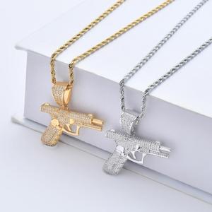 <span class=keywords><strong>Collana</strong></span> Hip Hop da <span class=keywords><strong>uomo</strong></span> alla moda <span class=keywords><strong>placcata</strong></span> in <span class=keywords><strong>oro</strong></span> con pistola ghiacciata CZ con ciondolo a pistola con ciondolo in zircone Chic per matrimoni e feste - Product Image 5
